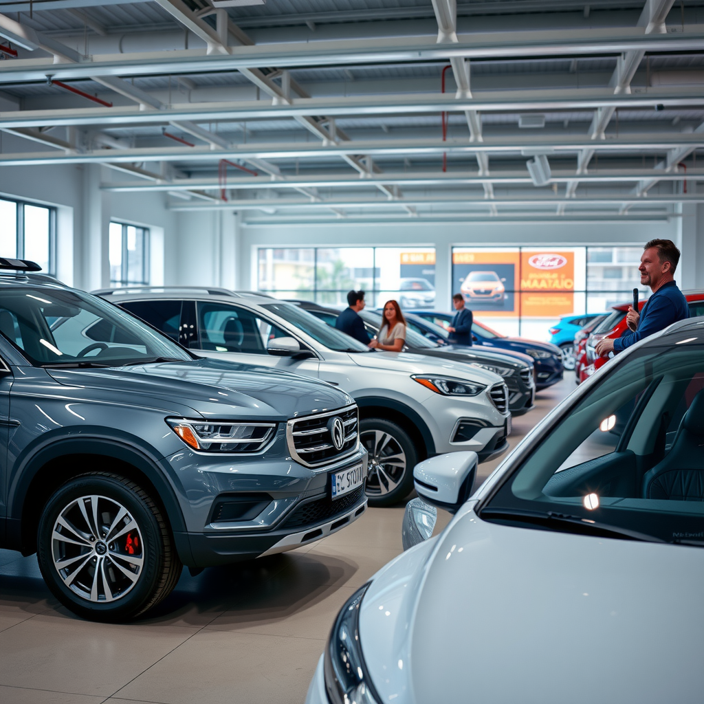 Concesionario profesional de vehículos usados en Buenos Aires mostrando autos certificados y inspeccionados con clientes evaluando opciones