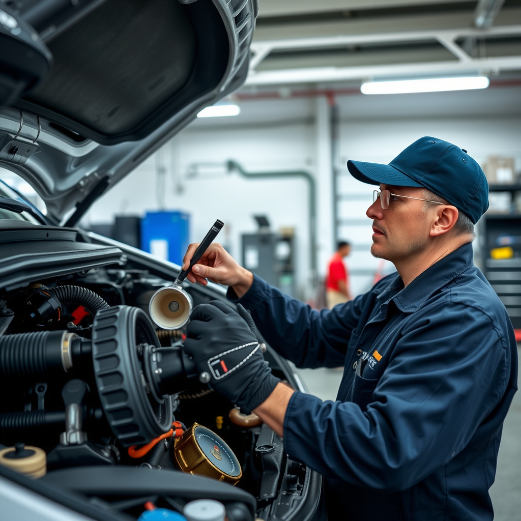 Técnico especializado realizando inspección mecánica exhaustiva del motor, transmisión y sistema de suspensión de un vehículo usado en taller certificado
