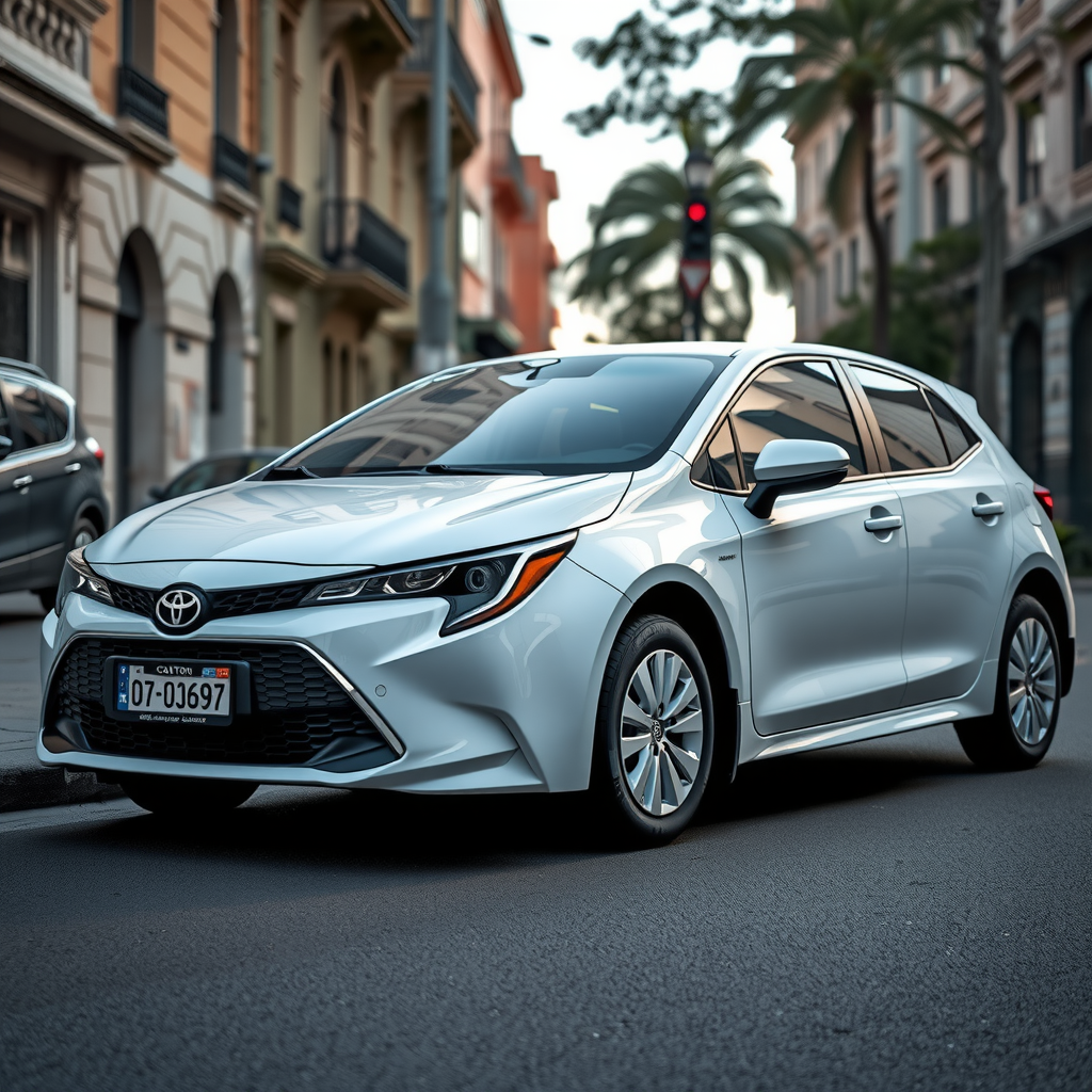Toyota Corolla sedán compacto en excelente estado estacionado en una calle típica de Buenos Aires, mostrando su diseño práctico y confiable para uso urbano