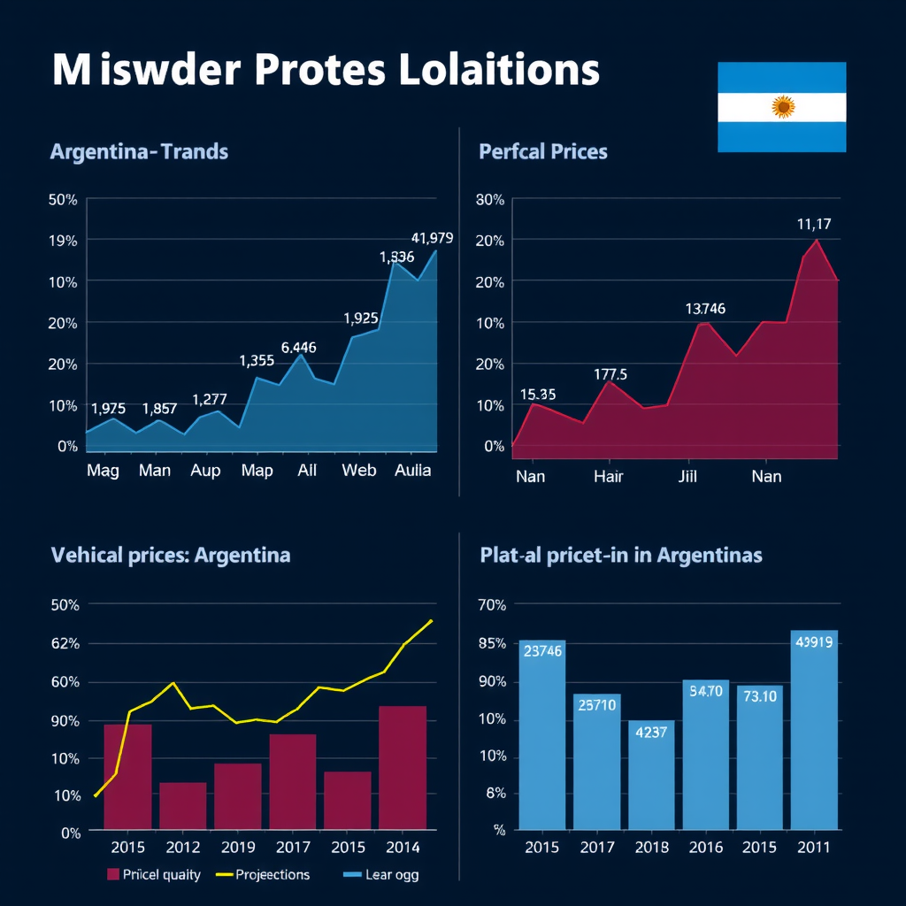 Gráficos económicos mostrando tendencias de inflación, tipo de cambio y su impacto en precios de vehículos en Argentina, con indicadores financieros y proyecciones