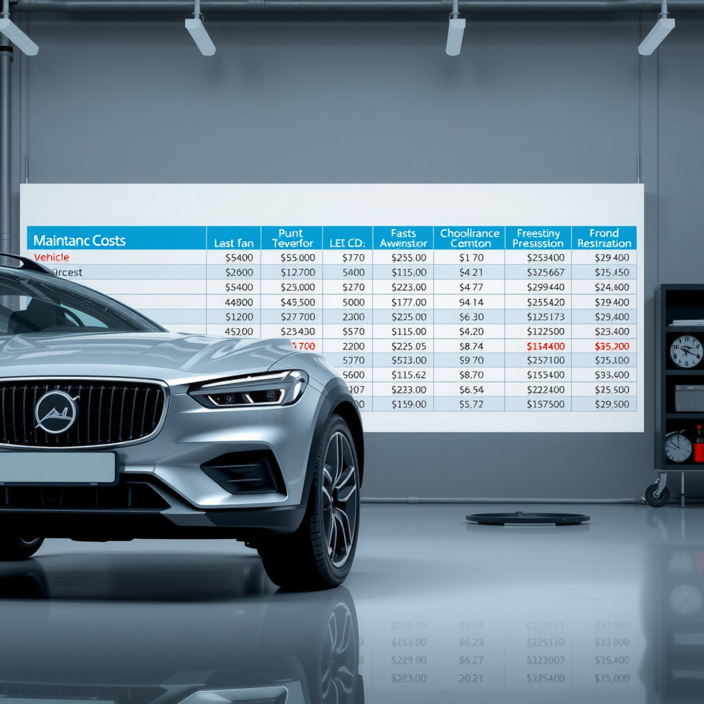 Presentación detallada de costos de mantenimiento, repuestos y servicios para vehículos usados mostrada en gráficos profesionales y tablas comparativas