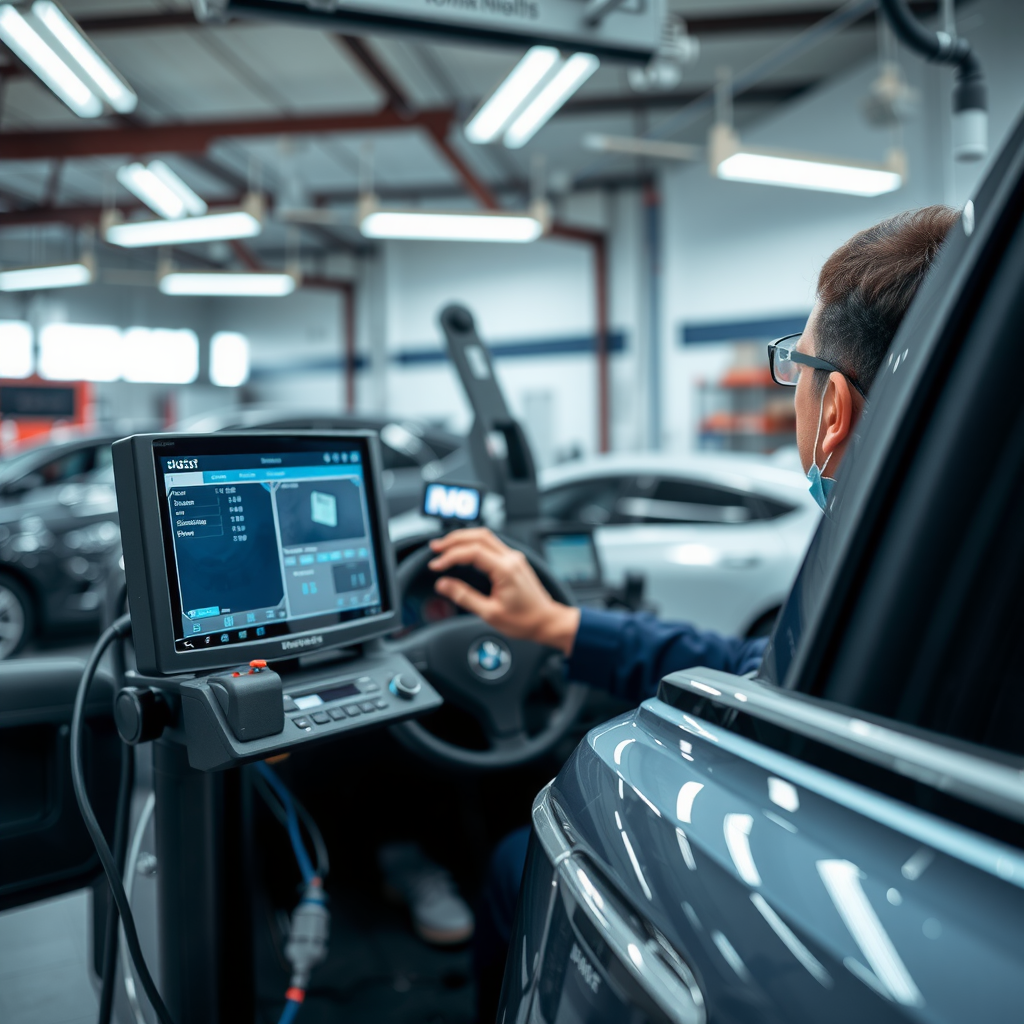 Proceso detallado de inspección vehicular de DanisheSyst mostrando técnico utilizando equipos de diagnóstico computarizados en taller profesional